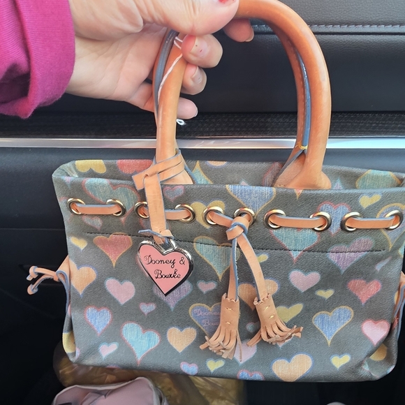 Dooney & Bourke Handbags - Dooney & Bourke Heart Print Satchel with Tan Accents